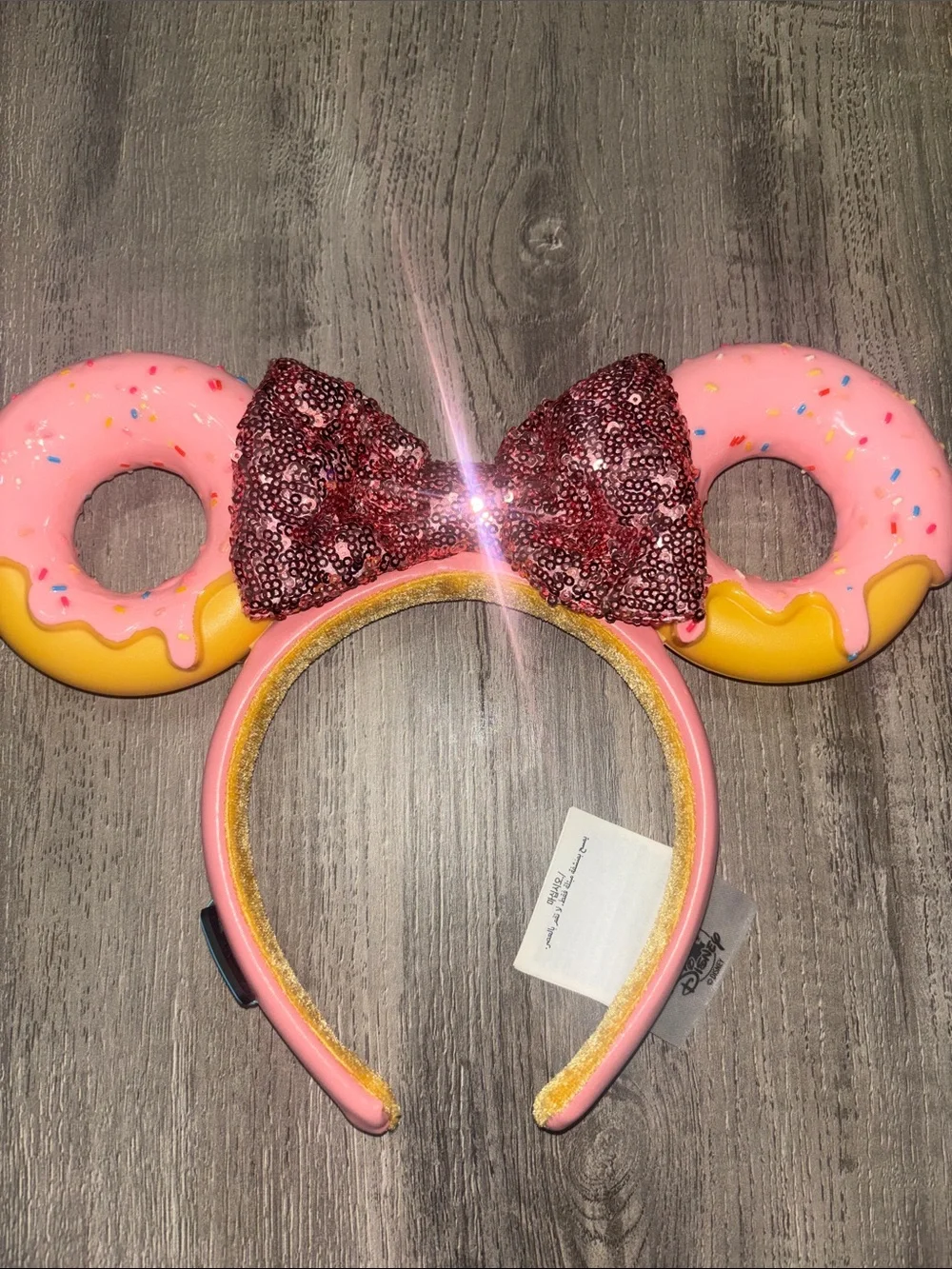 Disney Pink Donut Minnie Ears Headband with Sequin Bow